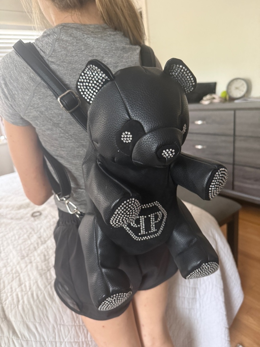 Philipp Plein Black Rhinestone Teddy Backpack - Picture 3 of 8
